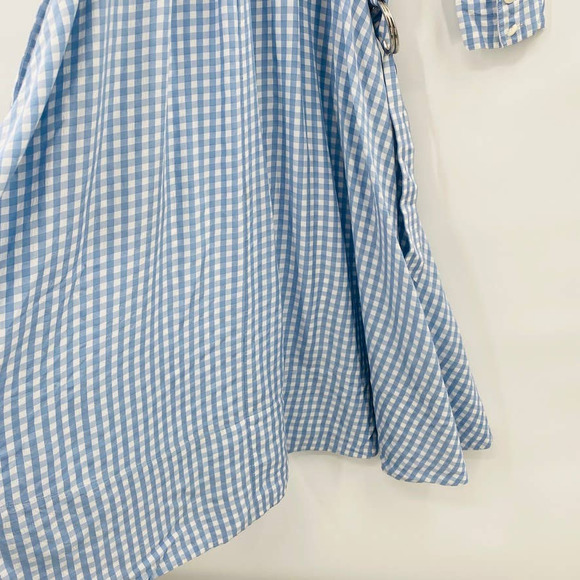 TIBI Summer-Fresh Midi Shirtdress Long Sleeve Gingham Printed Blue Size 4 - Picture 12 of 13
